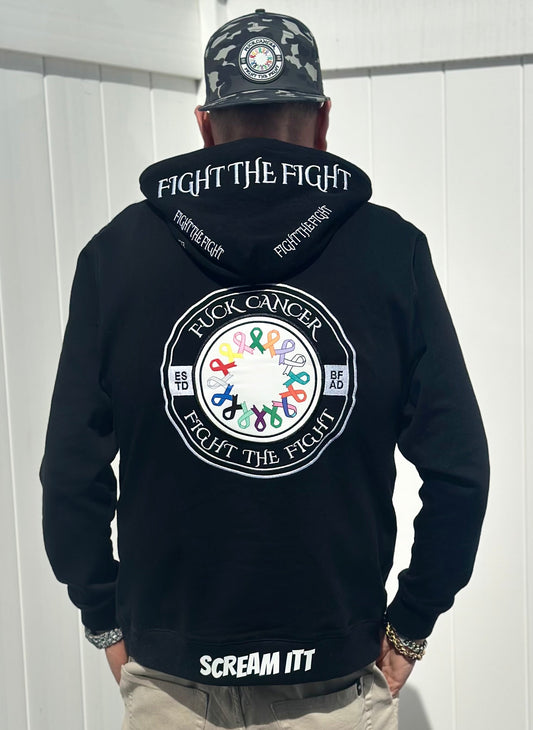 Premium Embroidered Fuck Cancer, Fight the Fight Zipper Hoodie
