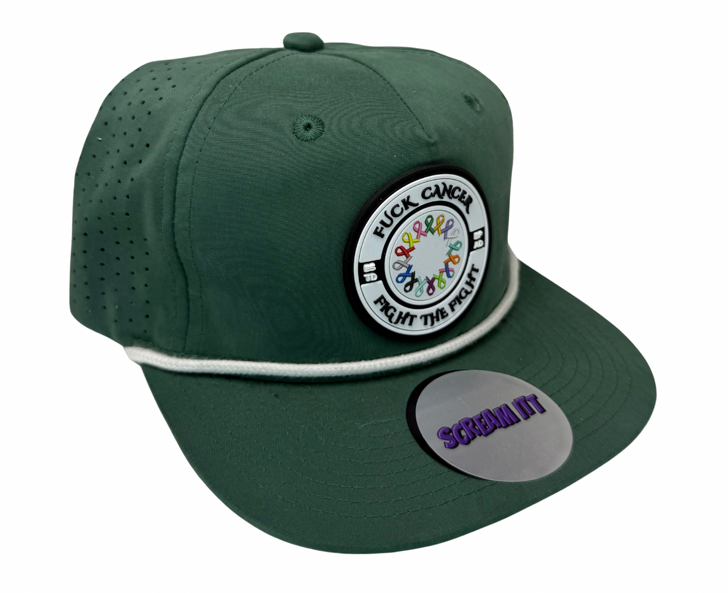 Fuck Cancer, Fight the Fight Perforated Retro Rope Hat - Select for more color options