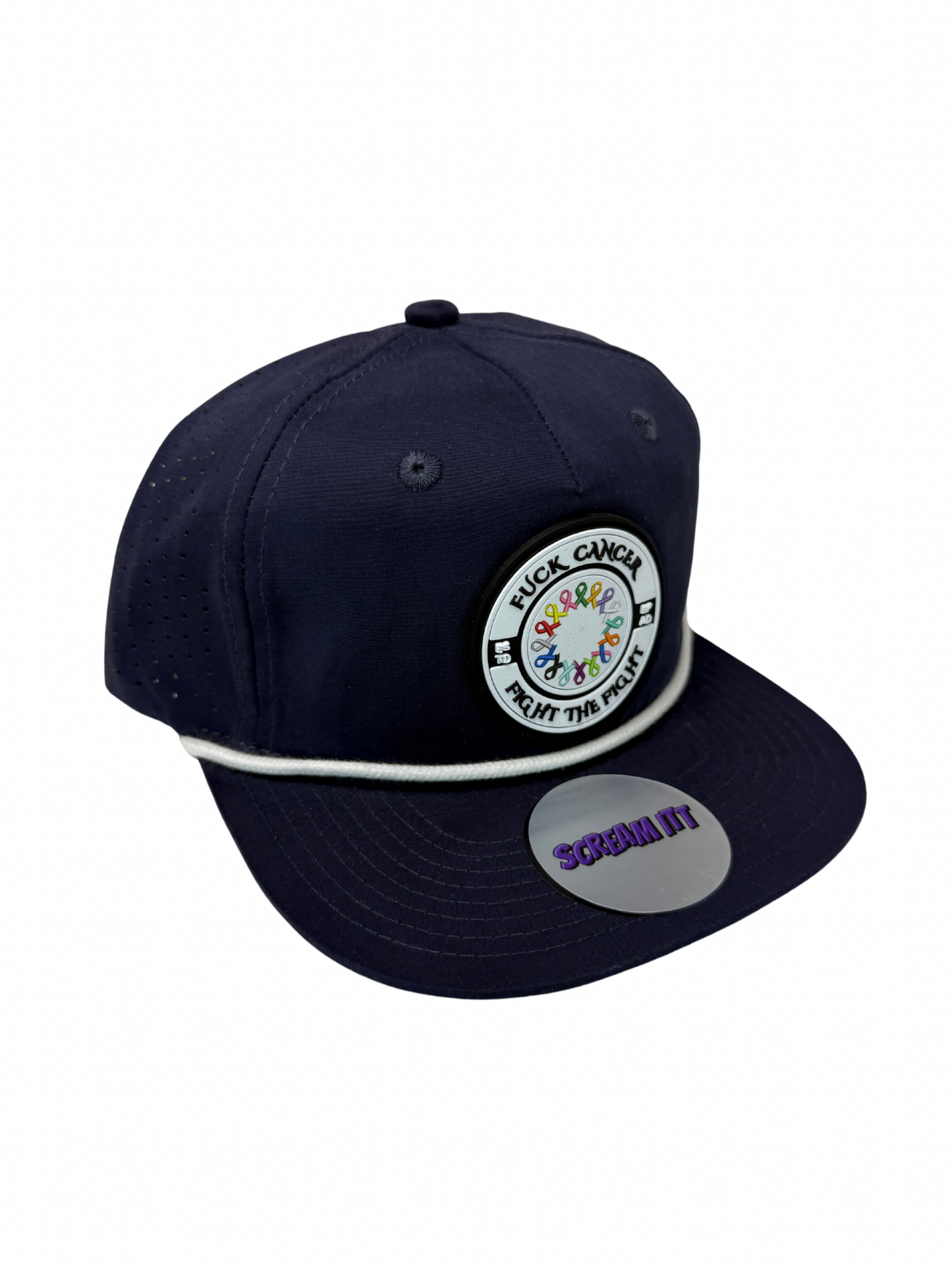 Fuck Cancer, Fight the Fight Perforated Retro Rope Hat - Select for more color options
