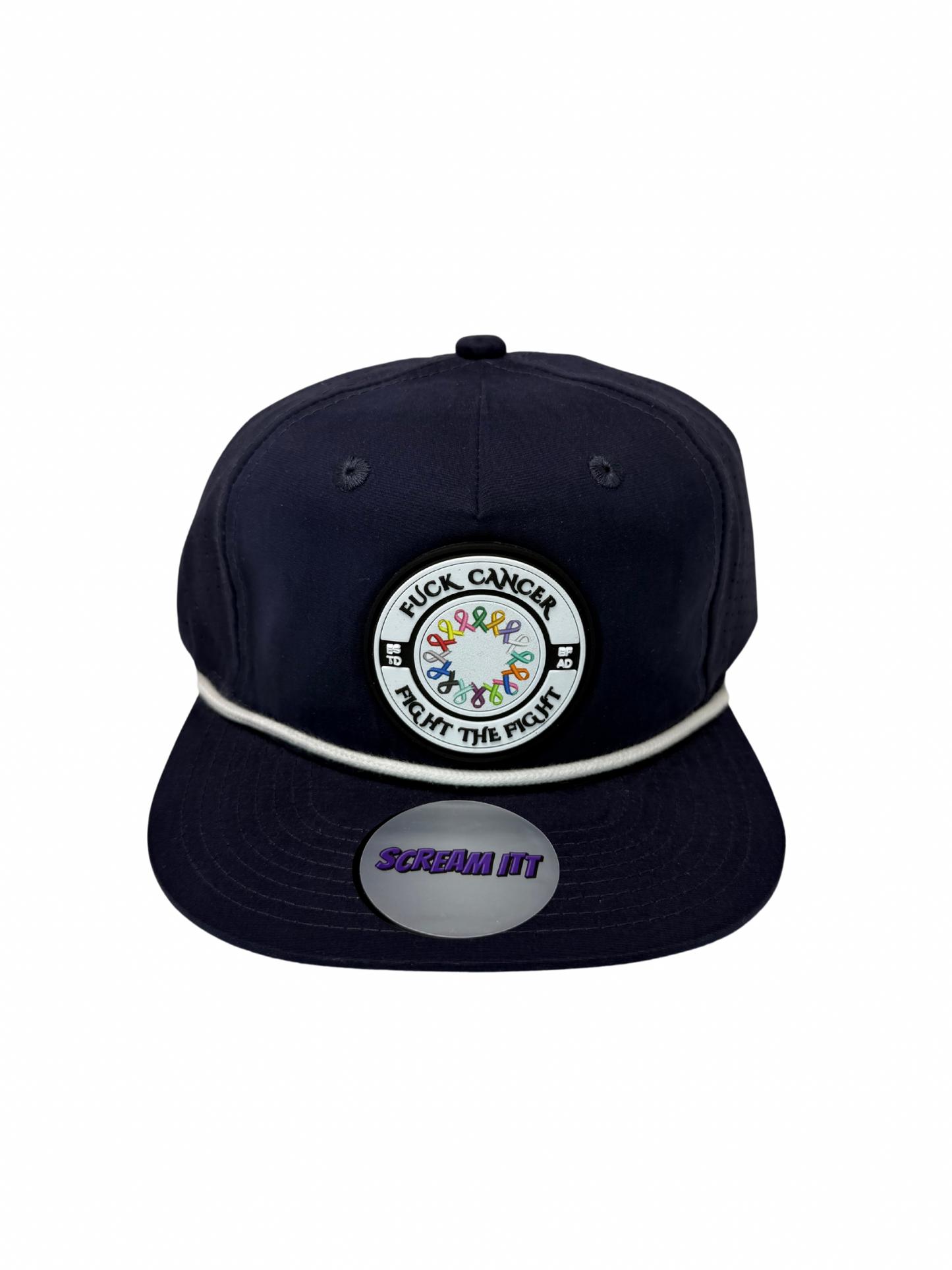 Fuck Cancer, Fight the Fight Perforated Retro Rope Hat - Select for more color options