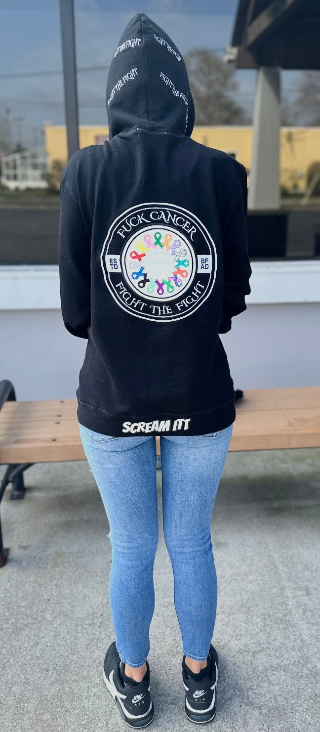 Premium Embroidered & Chenille Scream Itt | Fuck Cancer, Fight the Fight Pullover Hoodie