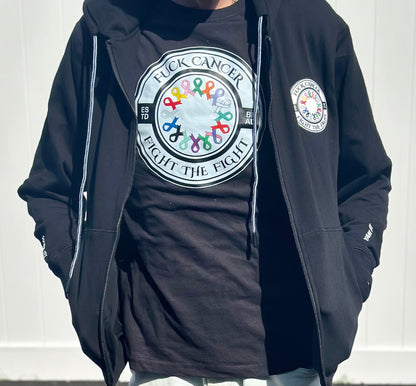 Premium Embroidered Fuck Cancer, Fight the Fight Zipper Hoodie