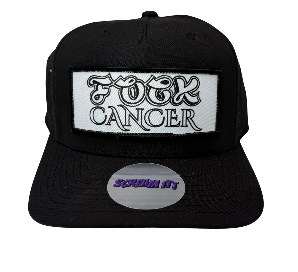 Fuck Cancer Perforated Adjustable Snapback - Black