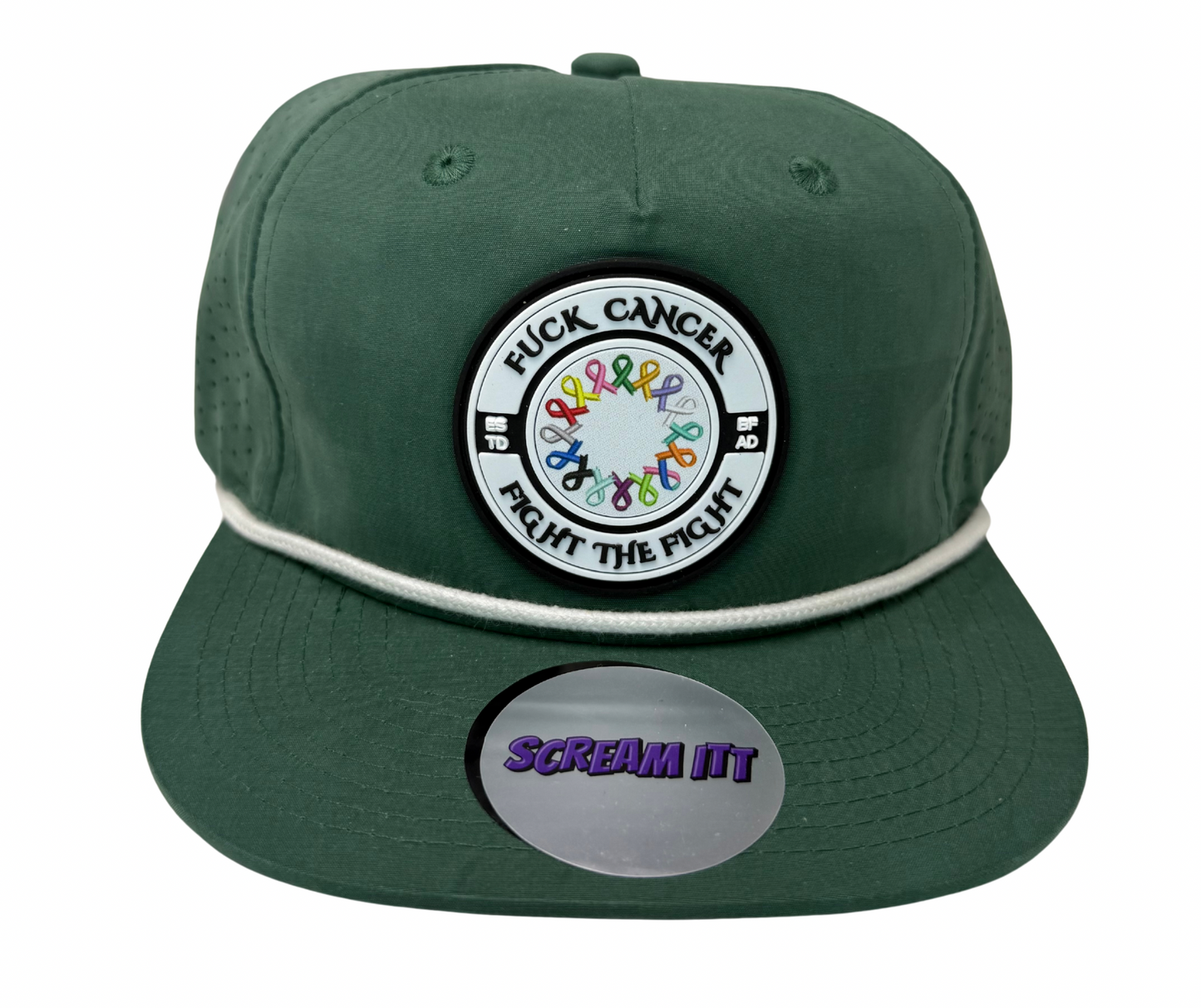Fuck Cancer, Fight the Fight Perforated Retro Rope Hat - Select for more color options
