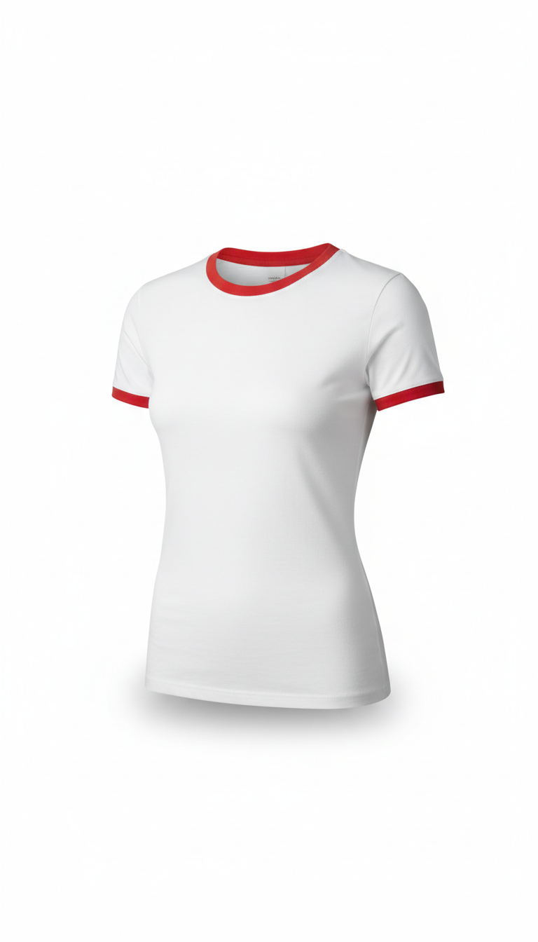 Pure White Fitted T-Shirt With Ribbon Red Accent