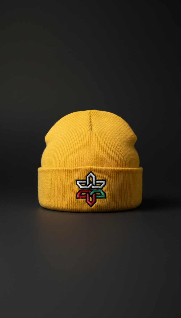 Signal yellow beanie with unity embroidery